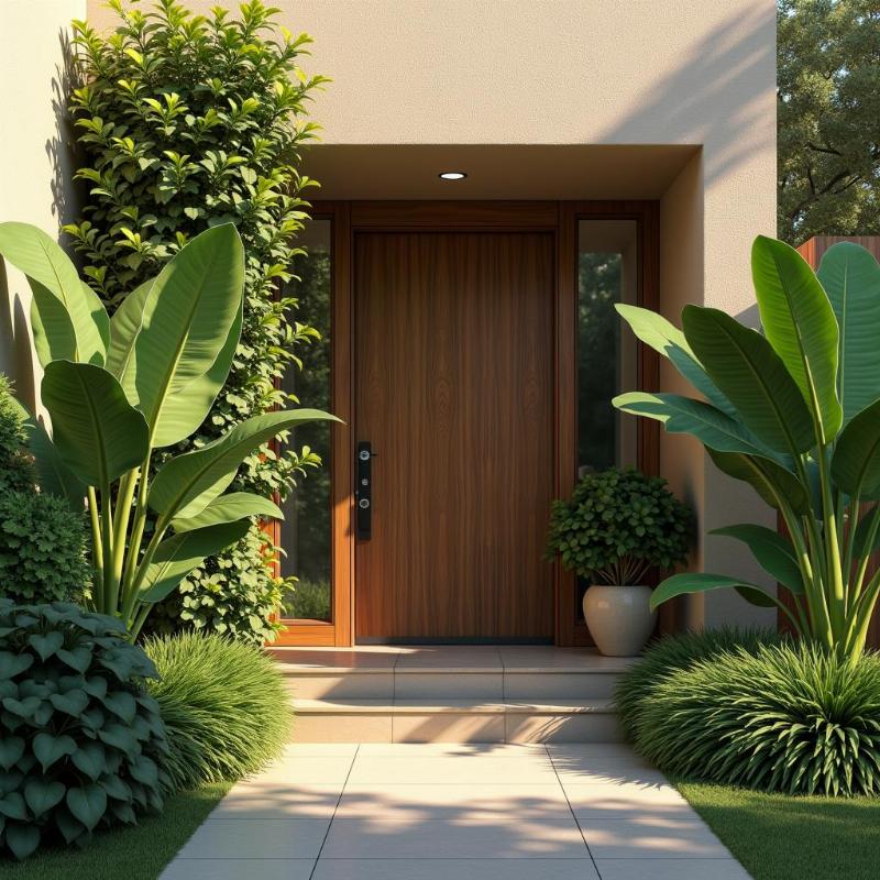 Trồng cây xanh hóa giải nhà bị góc nhọn chiếu thẳng vào cửa chính