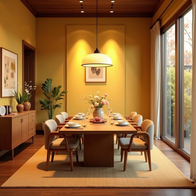 Phòng ăn với gam màu ấm, tạo cảm giác thịnh vượng và may mắn